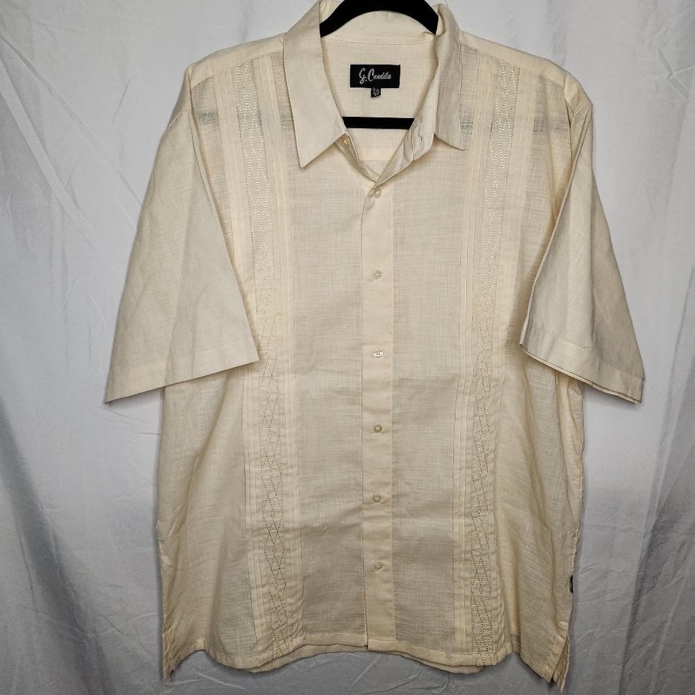 G Candila Mens 42 Diamond Embroidered Detail Short Sleeve Button Shirt Yellow
